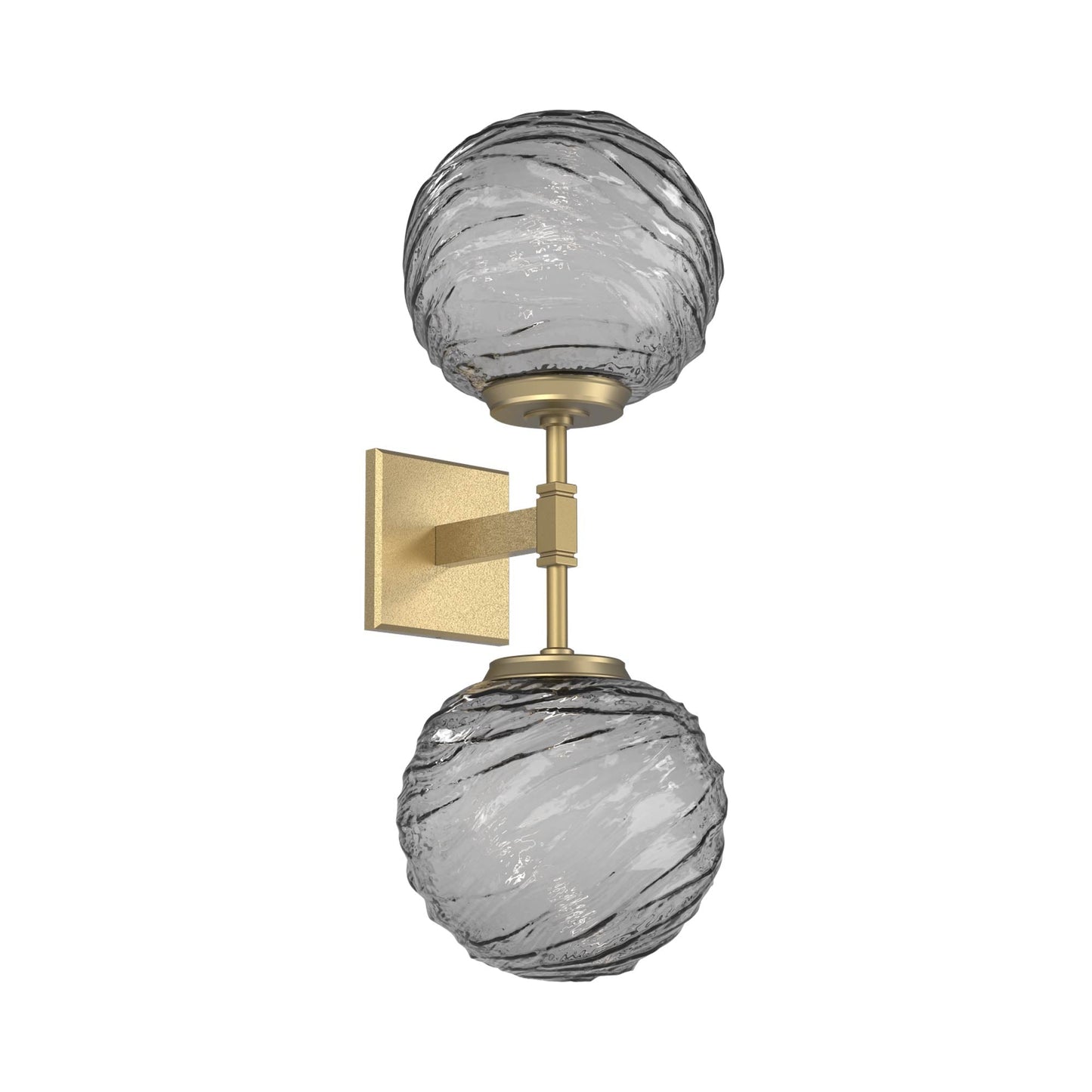 Gaia Double LED Wall Light in Gilded Brass/Smoke Blown Glass.