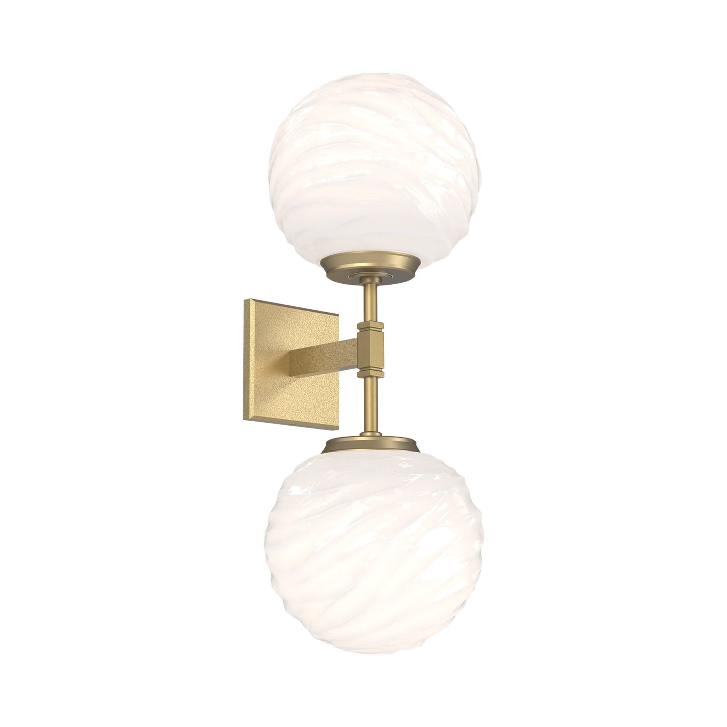 Gaia Double LED Wall Light in Gilded Brass/White Blown Glass.