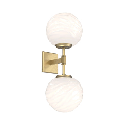 Gaia Double LED Wall Light in Gilded Brass/White Blown Glass.