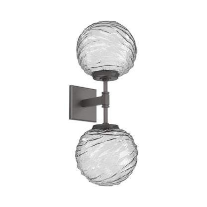 Gaia Double LED Wall Light in Graphite/Clear Blown Glass.