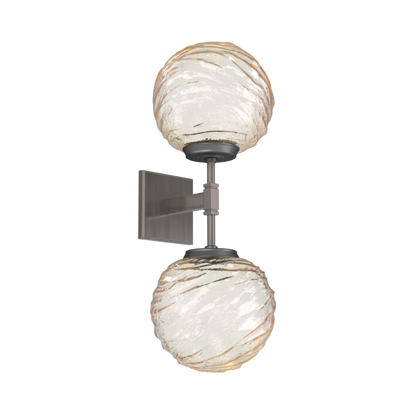 Gaia Double LED Wall Light in Gunmetal/Amber Blown Glass.