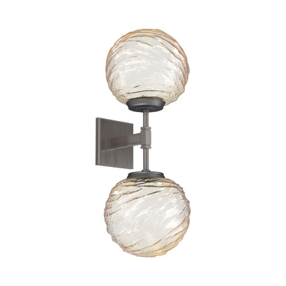 Gaia Double LED Wall Light in Gunmetal/Amber Blown Glass.