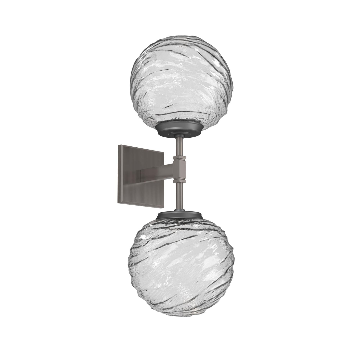 Gaia Double LED Wall Light in Gunmetal/Clear Blown Glass.
