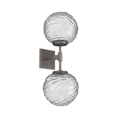 Gaia Double LED Wall Light in Gunmetal/Clear Blown Glass.