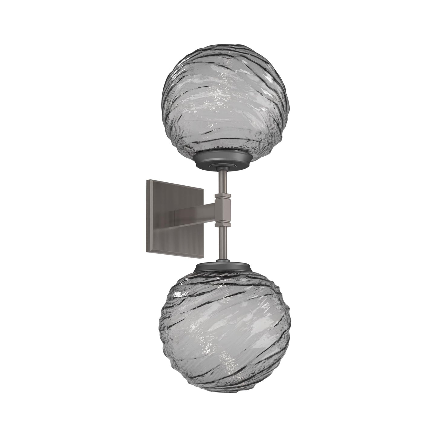 Gaia Double LED Wall Light in Gunmetal/Smoke Blown Glass.