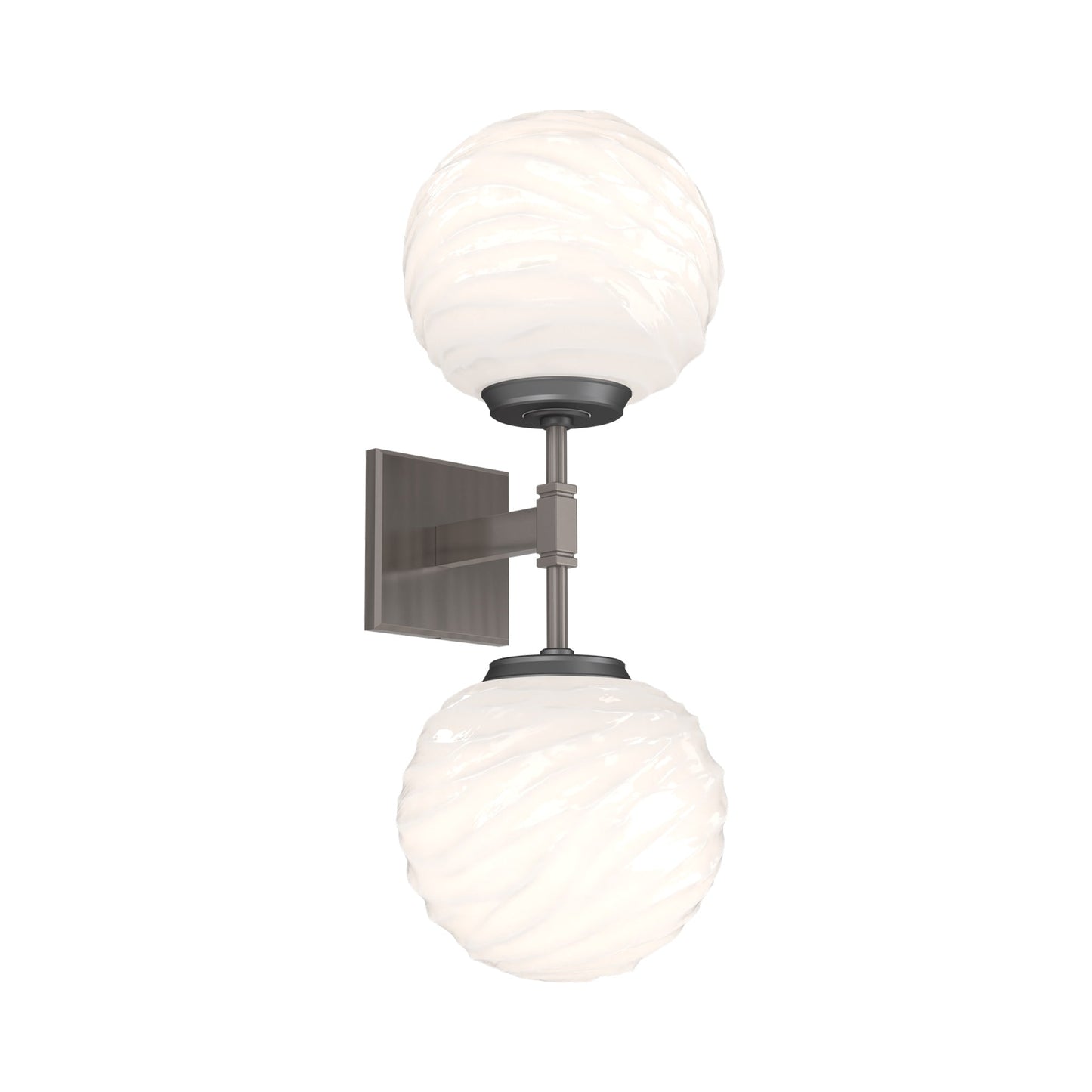 Gaia Double LED Wall Light in Gunmetal/White Blown Glass.
