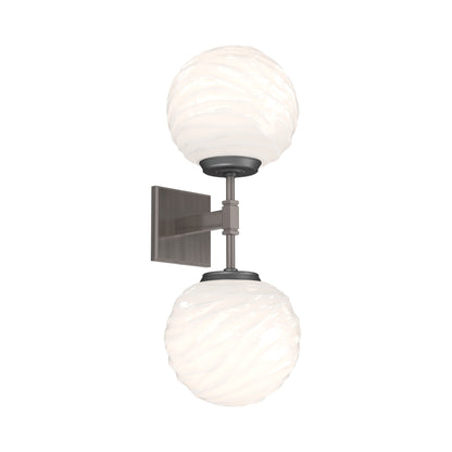 Gaia Double LED Wall Light in Gunmetal/White Blown Glass.