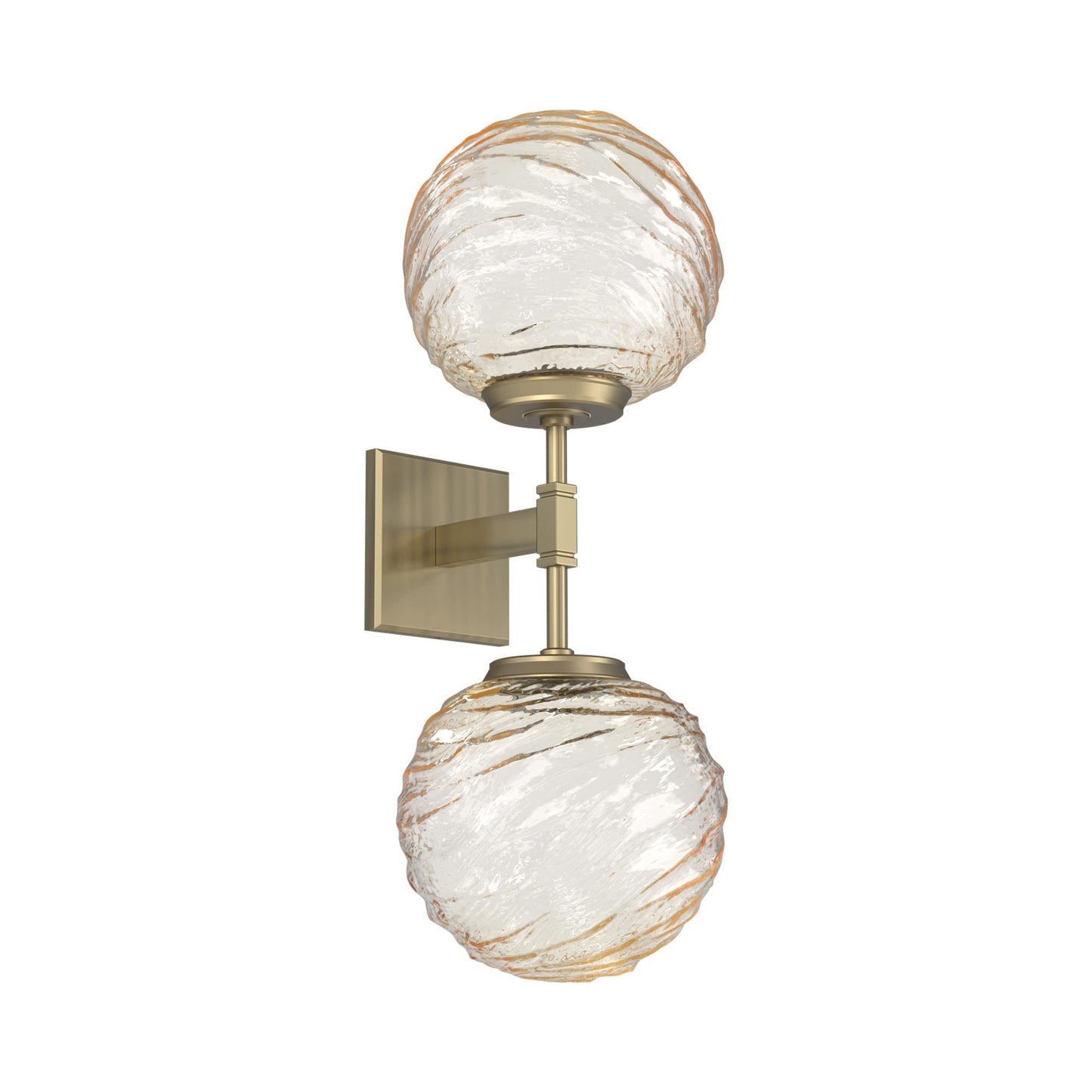 Gaia Double LED Wall Light in Heritage Brass/Amber Blown Glass.