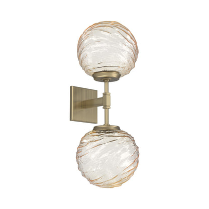 Gaia Double LED Wall Light in Heritage Brass/Amber Blown Glass.