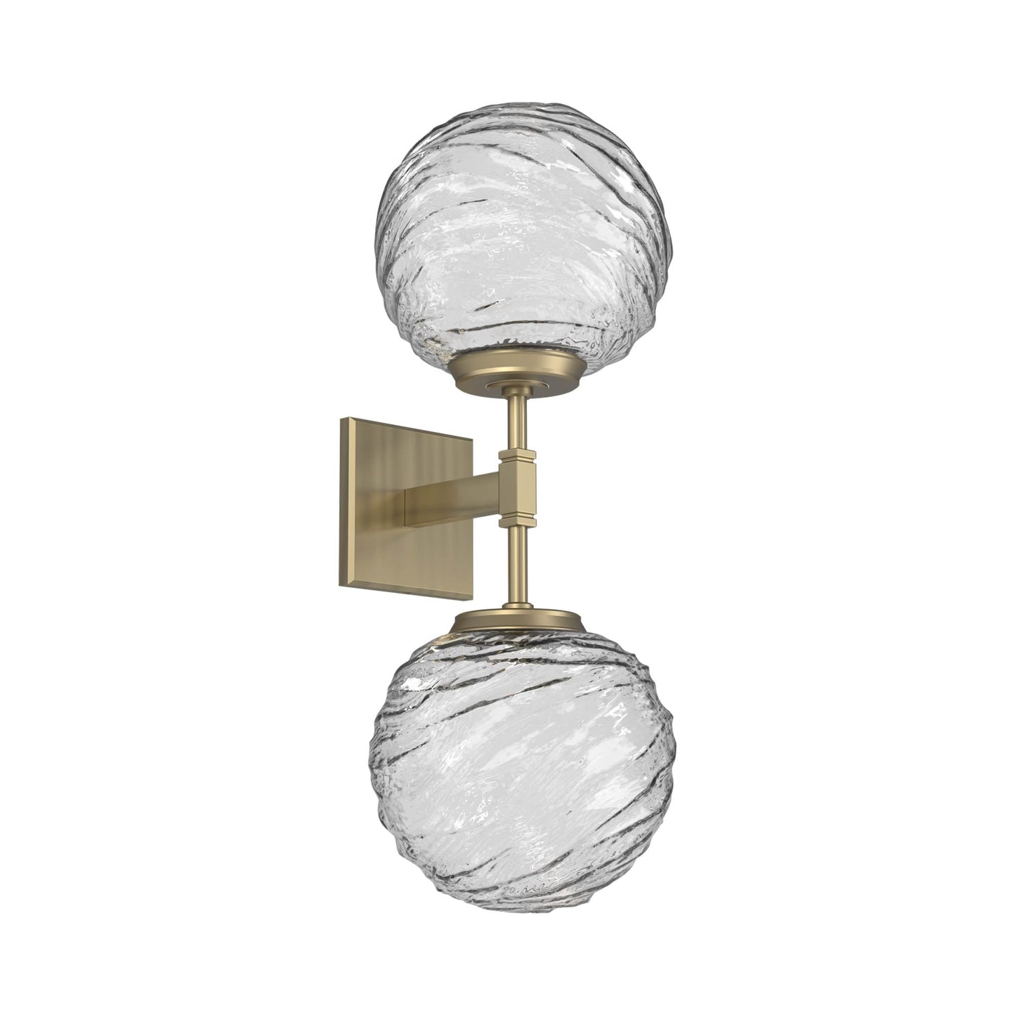 Gaia Double LED Wall Light in Heritage Brass/Clear Blown Glass.