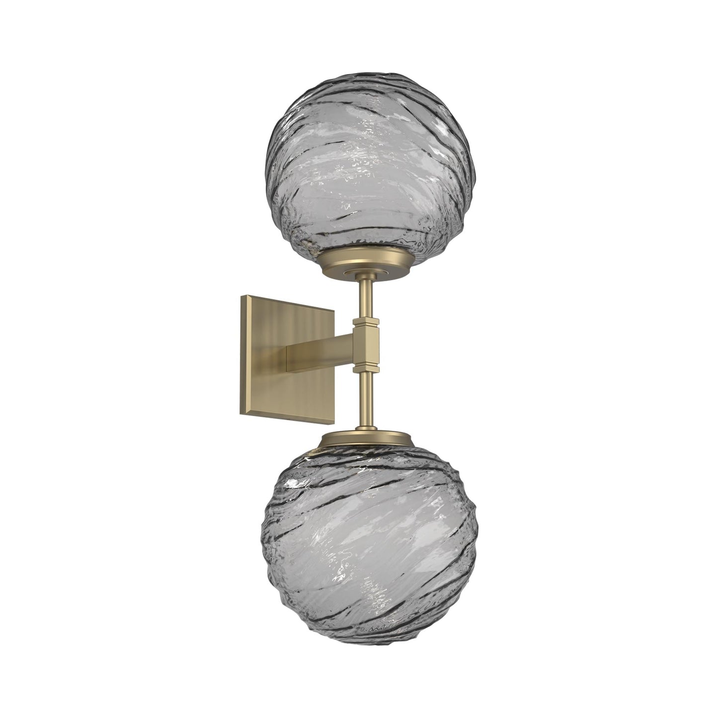 Gaia Double LED Wall Light in Heritage Brass/Smoke Blown Glass.