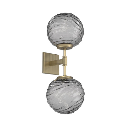Gaia Double LED Wall Light in Heritage Brass/Smoke Blown Glass.