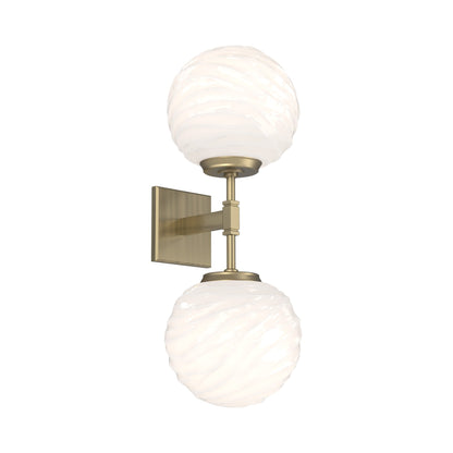 Gaia Double LED Wall Light in Heritage Brass/White Blown Glass.