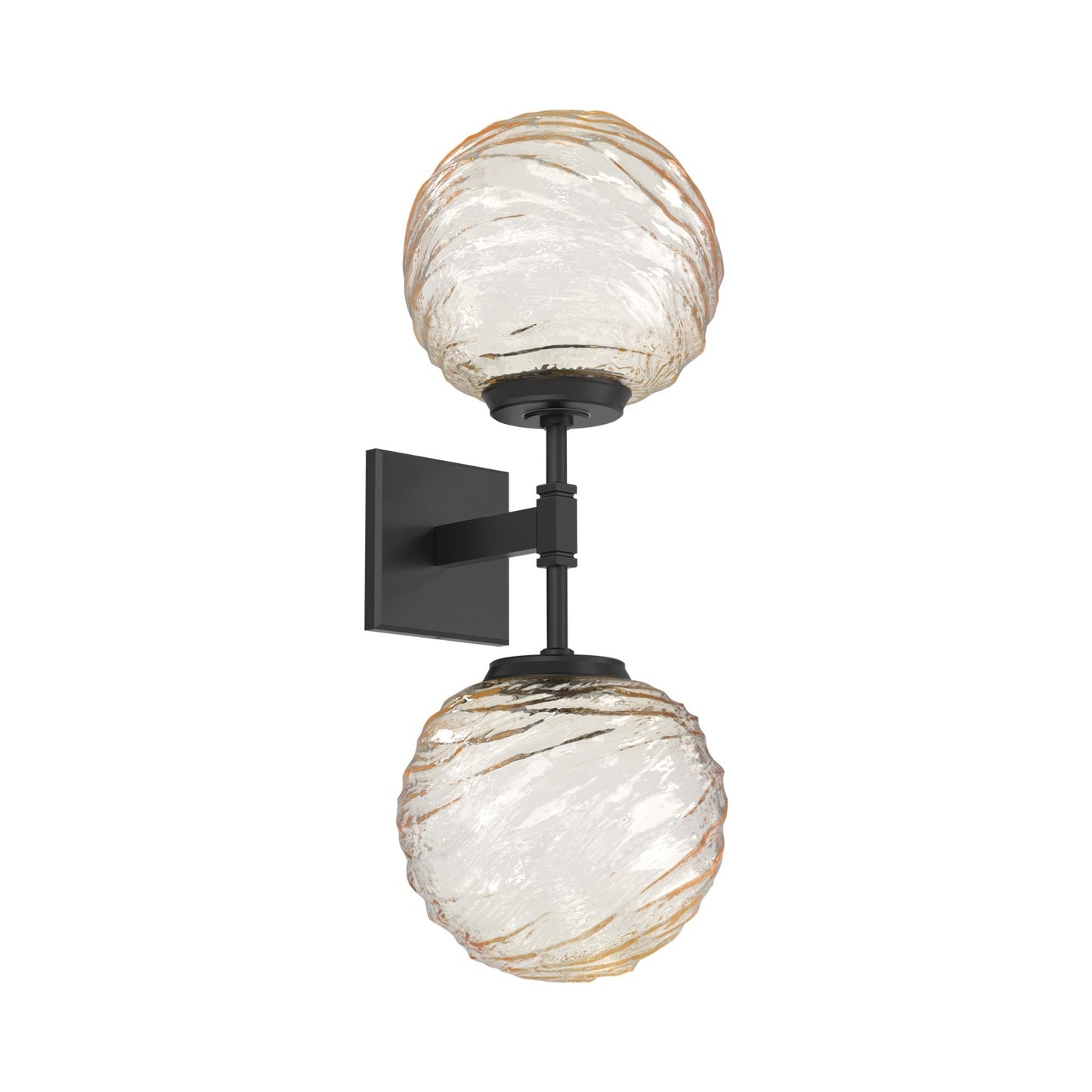 Gaia Double LED Wall Light in Matte Black/Amber Blown Glass.