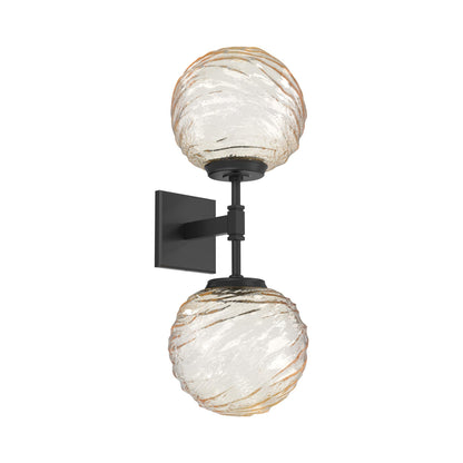 Gaia Double LED Wall Light in Matte Black/Amber Blown Glass.