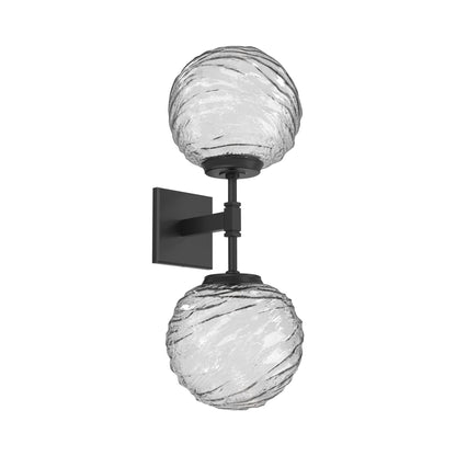 Gaia Double LED Wall Light in Matte Black/Clear Blown Glass.