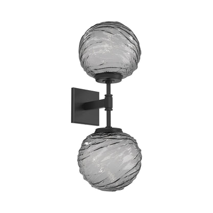 Gaia Double LED Wall Light in Matte Black/Smoke Blown Glass.