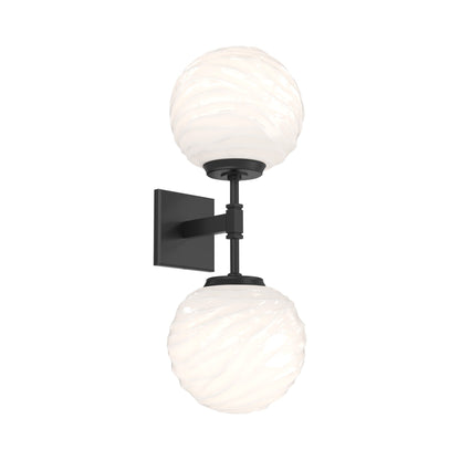 Gaia Double LED Wall Light in Matte Black/White Blown Glass.