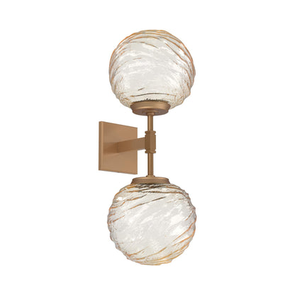 Gaia Double LED Wall Light in Novel Brass/Amber Blown Glass.