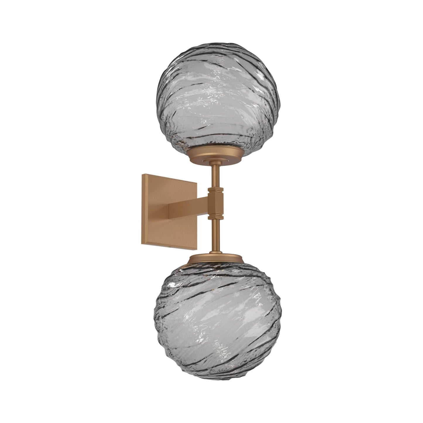 Gaia Double LED Wall Light in Novel Brass/Smoke Blown Glass.