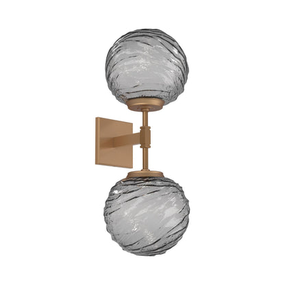 Gaia Double LED Wall Light in Novel Brass/Smoke Blown Glass.
