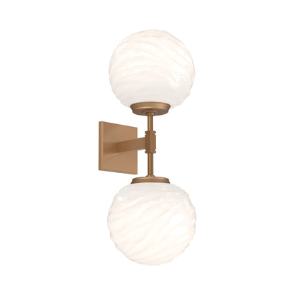Gaia Double LED Wall Light in Novel Brass/White Blown Glass.