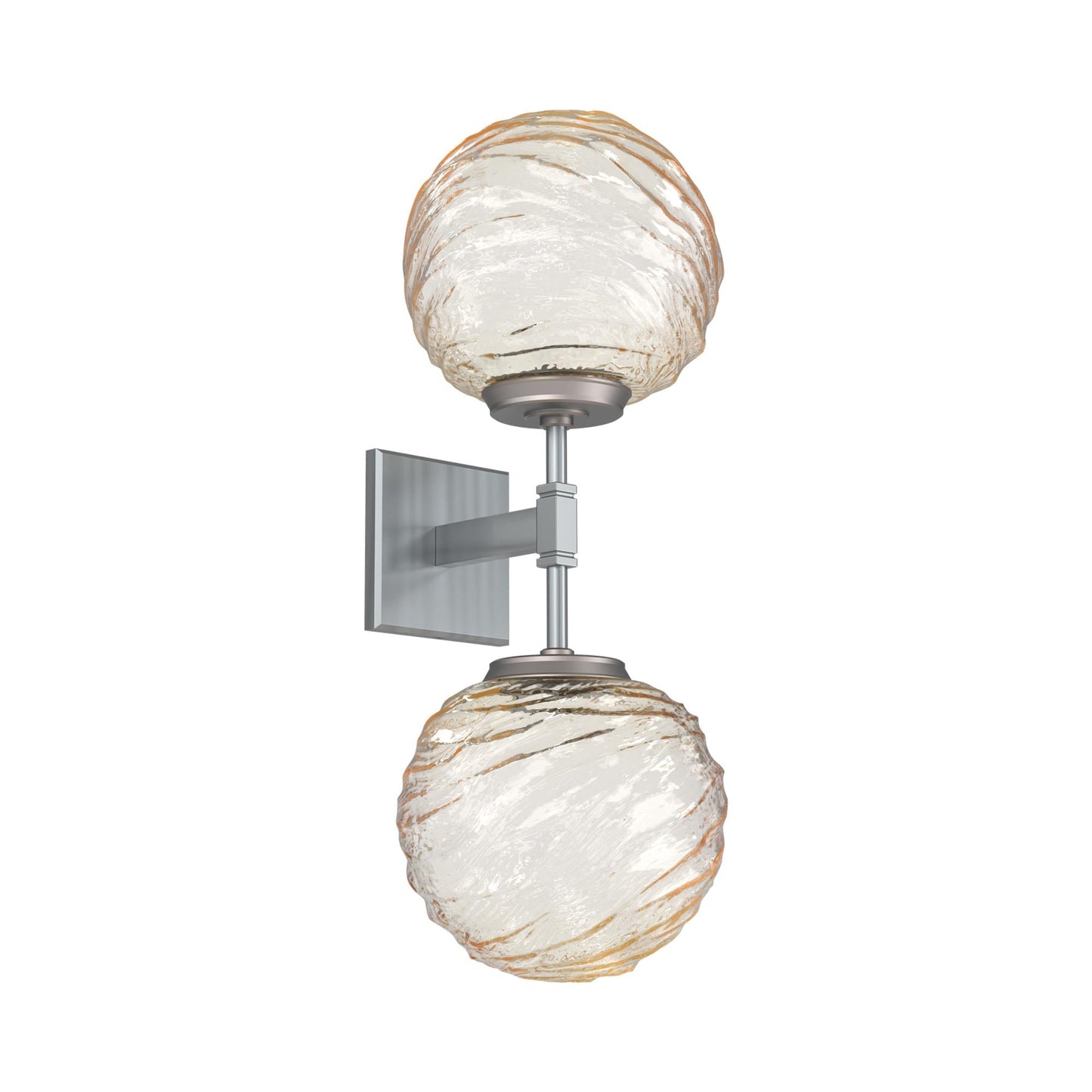 Gaia Double LED Wall Light in Satin Nickel/Amber Blown Glass.