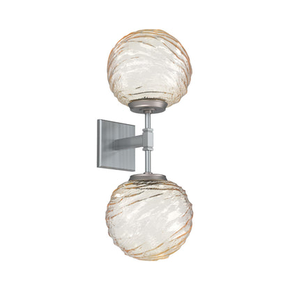 Gaia Double LED Wall Light in Satin Nickel/Amber Blown Glass.