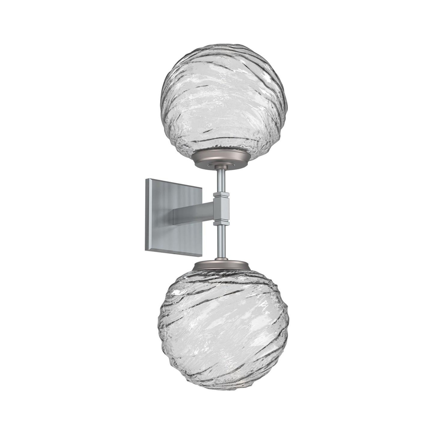 Gaia Double LED Wall Light in Satin Nickel/Clear Blown Glass.
