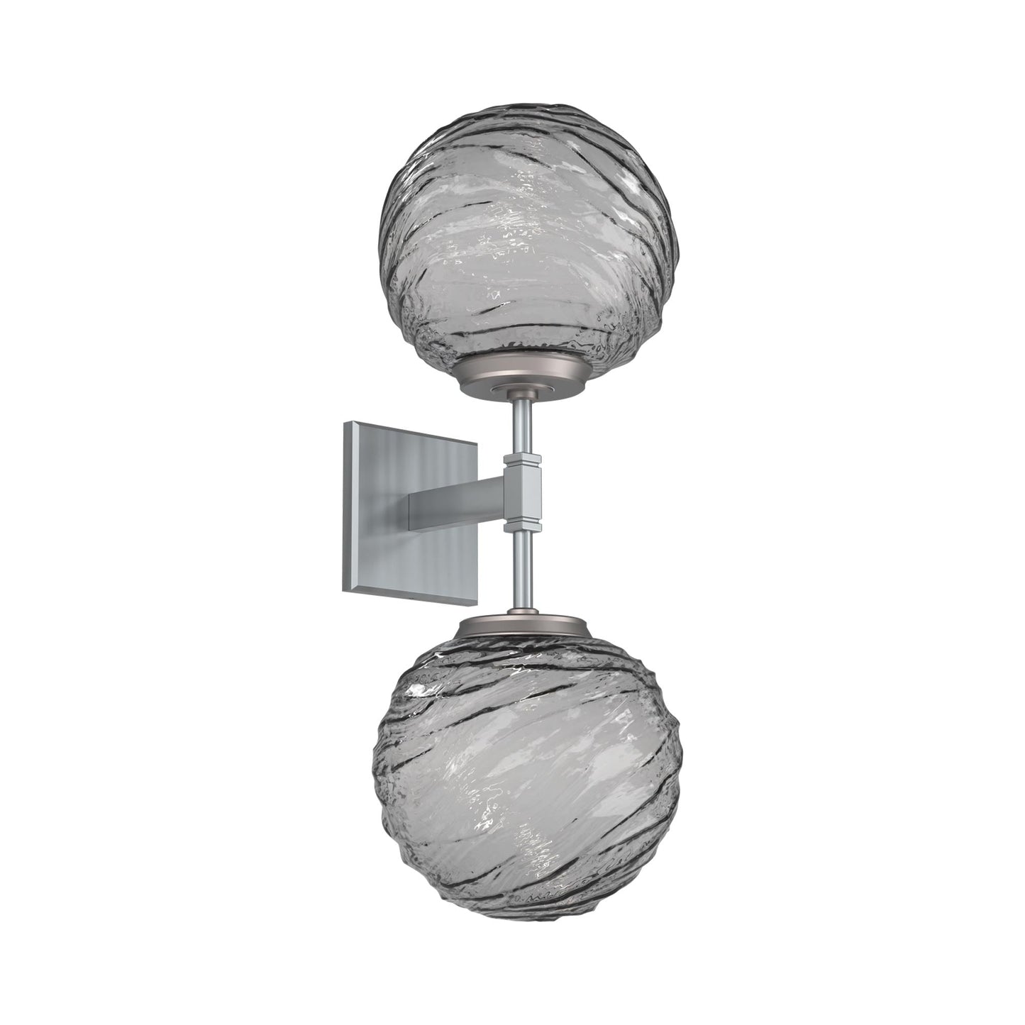 Gaia Double LED Wall Light in Satin Nickel/Smoke Blown Glass.