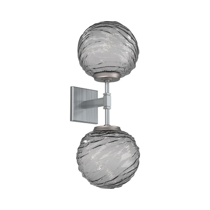 Gaia Double LED Wall Light in Satin Nickel/Smoke Blown Glass.