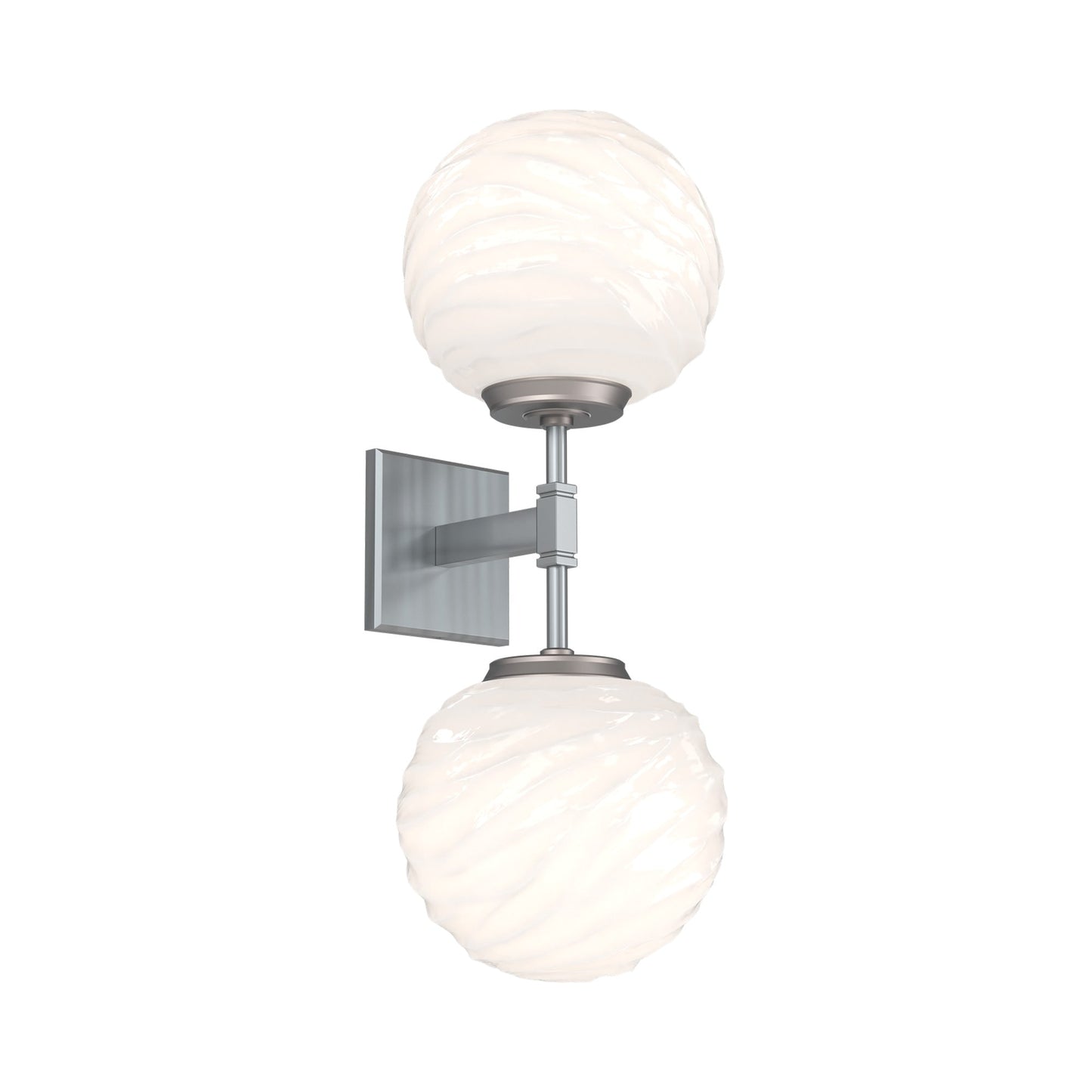 Gaia Double LED Wall Light in Satin Nickel/White Blown Glass.