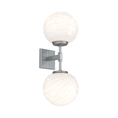 Gaia Double LED Wall Light in Satin Nickel/White Blown Glass.