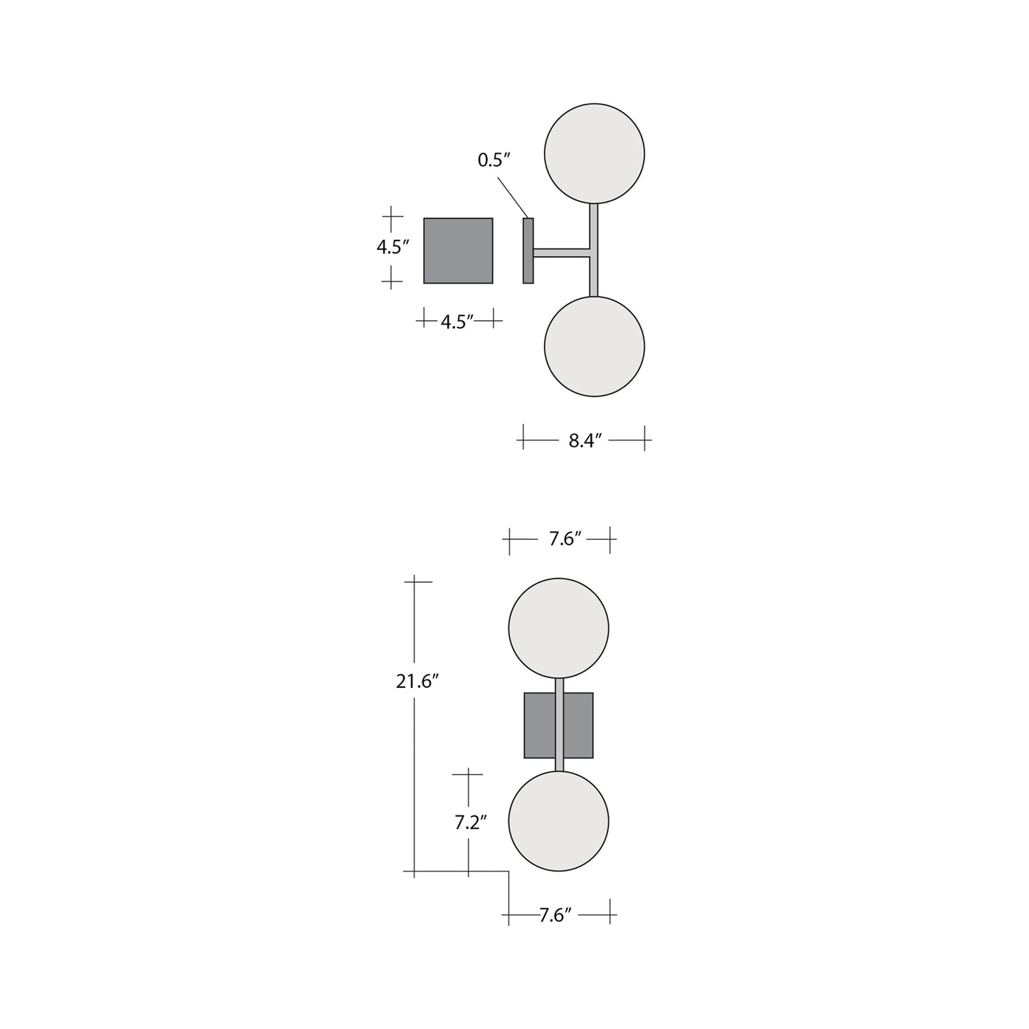 Gaia Double LED Wall Light - line drawing.