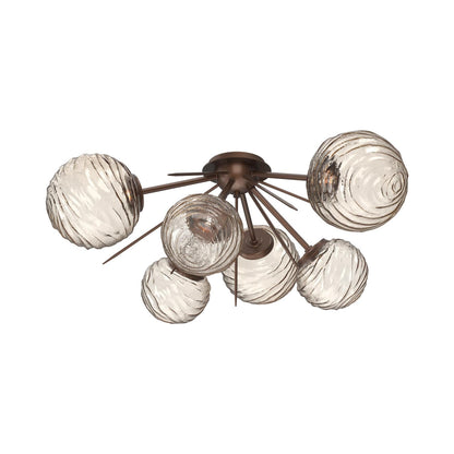 Gaia LED Flush Mount Ceiling Light in Burnished Bronze/Amber Blown Glass.