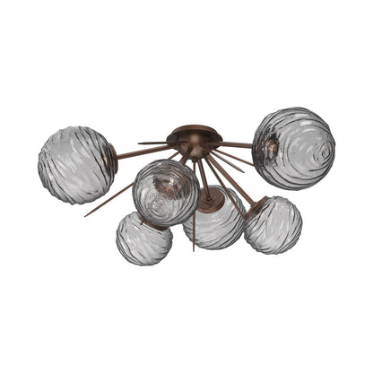 Gaia LED Flush Mount Ceiling Light in Burnished Bronze/Smoke Blown Glass.