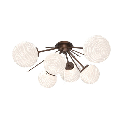 Gaia LED Flush Mount Ceiling Light in Burnished Bronze/White Blown Glass.
