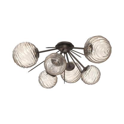 Gaia LED Flush Mount Ceiling Light in Flat Bronze/Amber Blown Glass.