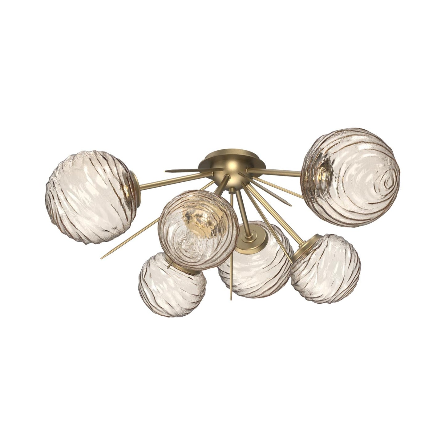 Gaia LED Flush Mount Ceiling Light in Gilded Brass/Amber Blown Glass.