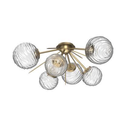 Gaia LED Flush Mount Ceiling Light in Gilded Brass/Clear Blown Glass.
