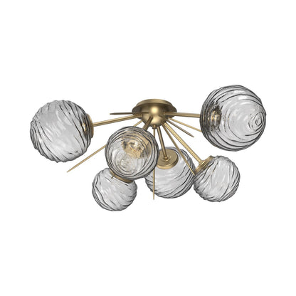 Gaia LED Flush Mount Ceiling Light in Gilded Brass/Smoke Blown Glass.