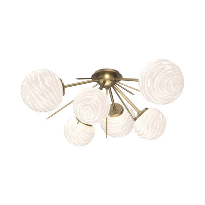 Gaia LED Flush Mount Ceiling Light in Gilded Brass/White Blown Glass.