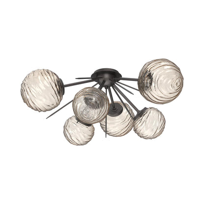 Gaia LED Flush Mount Ceiling Light in Graphite/Amber Blown Glass.