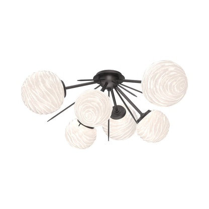 Gaia LED Flush Mount Ceiling Light in Graphite/White Blown Glass.