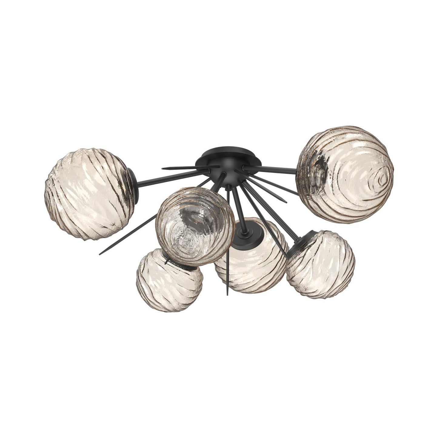 Gaia LED Flush Mount Ceiling Light in Matte Black/Amber Blown Glass.