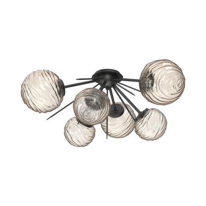 Gaia LED Flush Mount Ceiling Light in Matte Black/Amber Blown Glass.