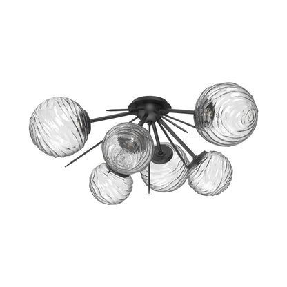 Gaia LED Flush Mount Ceiling Light in Matte Black/Clear Blown Glass.
