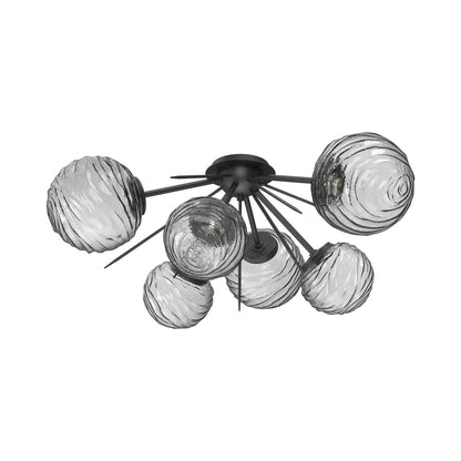 Gaia LED Flush Mount Ceiling Light in Matte Black/Smoke Blown Glass.