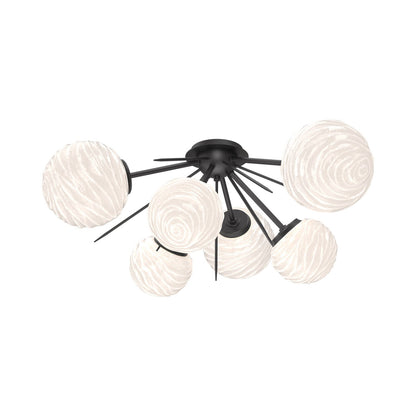 Gaia LED Flush Mount Ceiling Light in Matte Black/White Blown Glass.