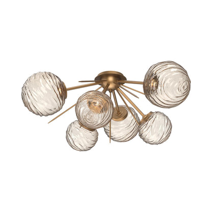 Gaia LED Flush Mount Ceiling Light in Novel Brass/Amber Blown Glass.